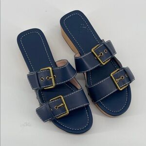 J. Crew Leather double buckle-strap sandals in Union Blue 7 S3